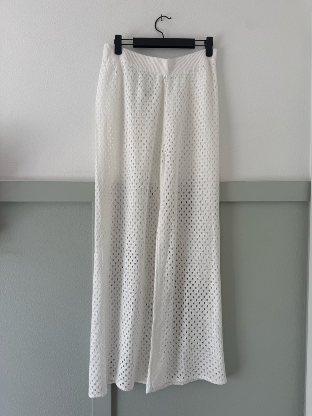 Amazon White Eyelet Knit Pull-On Wide Leg Pants